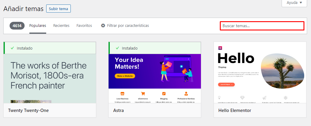 Buscar temas en WordPress