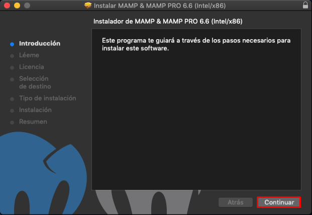 Asistente de instalación de MAMP