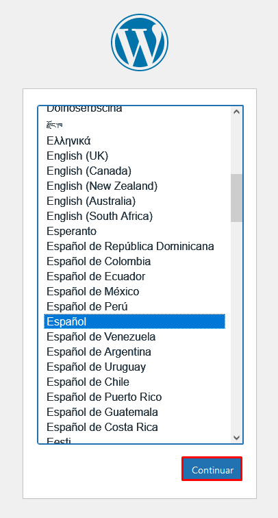 Seleccionar idioma de WordPress