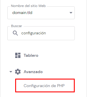 El botón Configuración PHP en hPanel