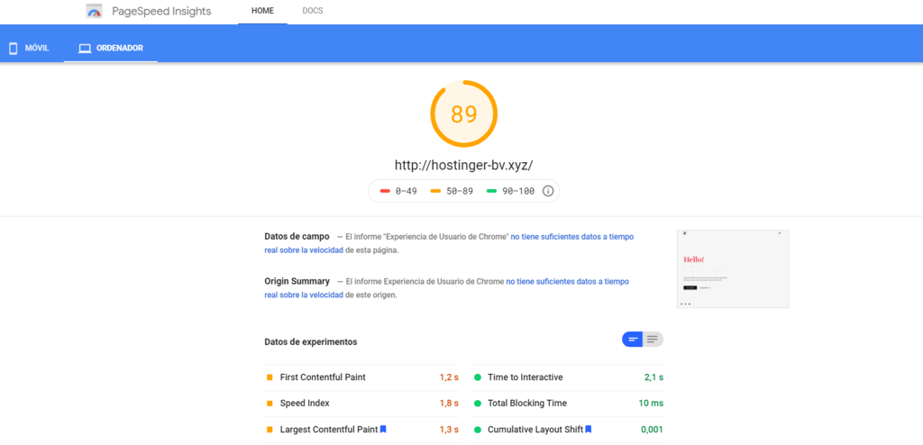 La puntuación de tu sitio web en PageSpeed de Google