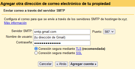 Configurar servidor SMTP de Gmail