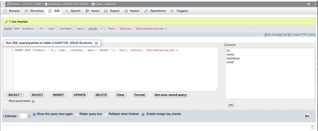insertar datos mysql