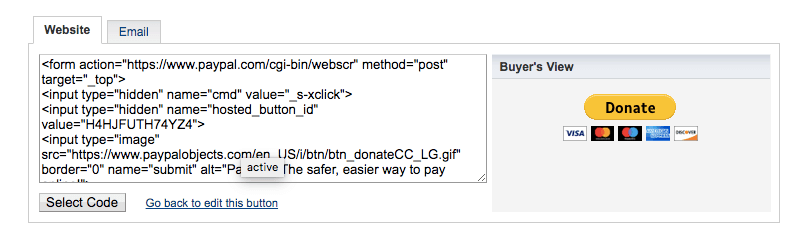 Obtener el código del botón de donaciones de paypal