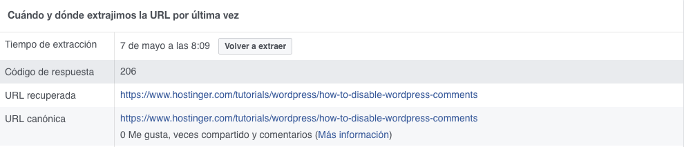 Información del enlace en la herramienta del depurador