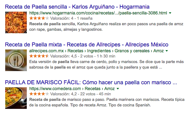 Ejemplo de datos estructurados de paella