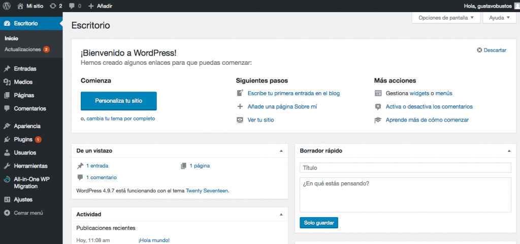 Escritorio de wordpress