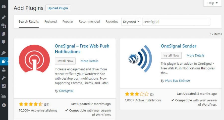 Instalar el plugin de notificación push de WordPress OneSignal