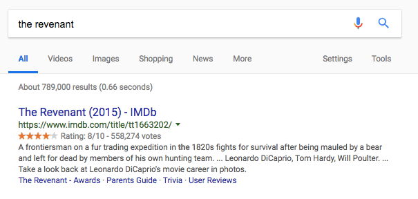 Ejemplo de datos estructurados de la película revenant
