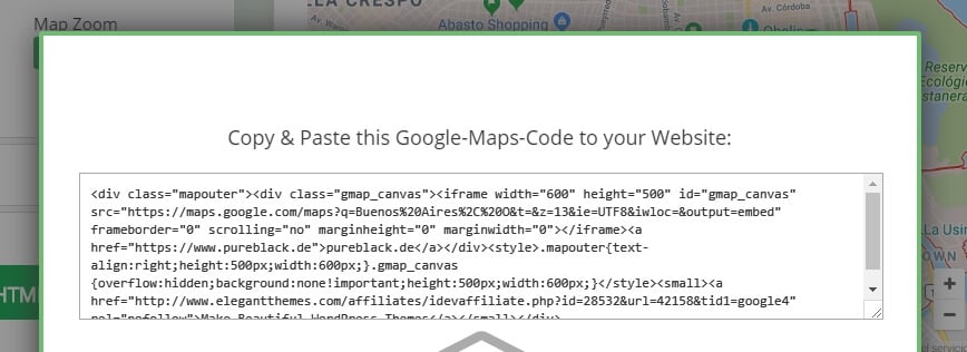 Ejemplo de un código de inserción de Google Maps.