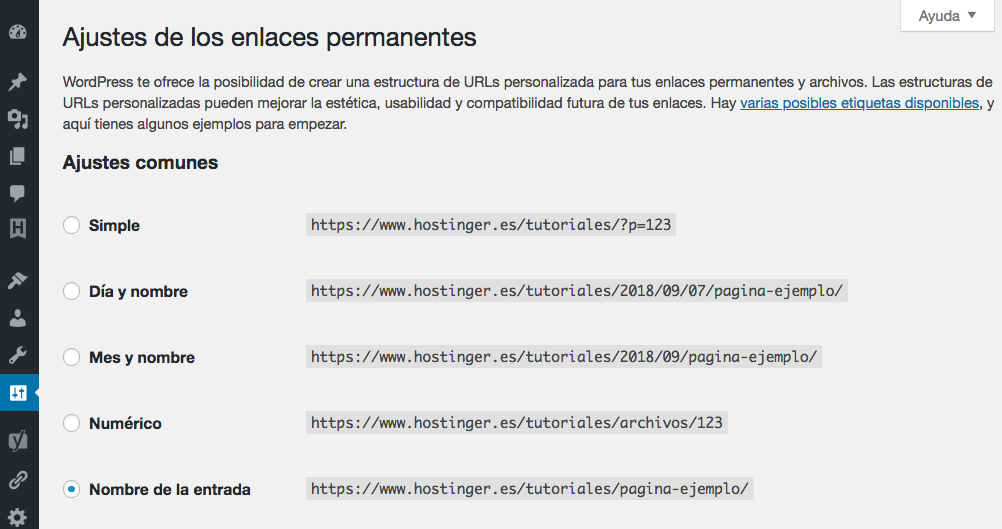 Cambiando tu estructura de enlaces permanentes de WordPress.
