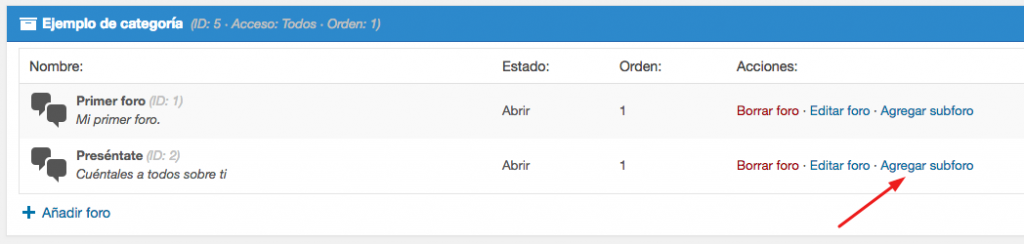 Añadiendo un nuevo subforo.