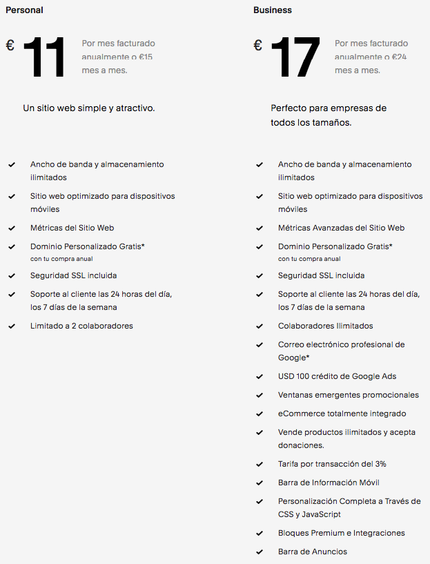 precios de squarespace