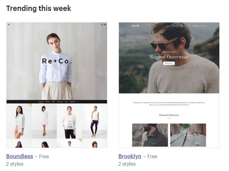 Algunos de los temas modernos de Shopify.