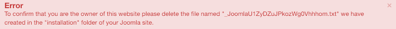 Error de instalación de Joomla: para confirmar que usted es el propietario de este sitio web, elimine el archivo que hemos creado en la carpeta "instalación" de su sitio Joomla.