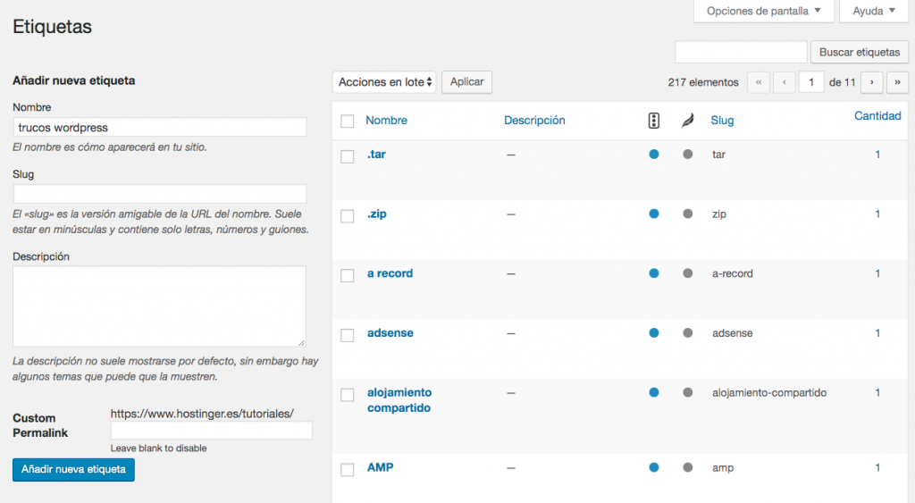 Añadir etiquetas de WordPress para la publicación existente
