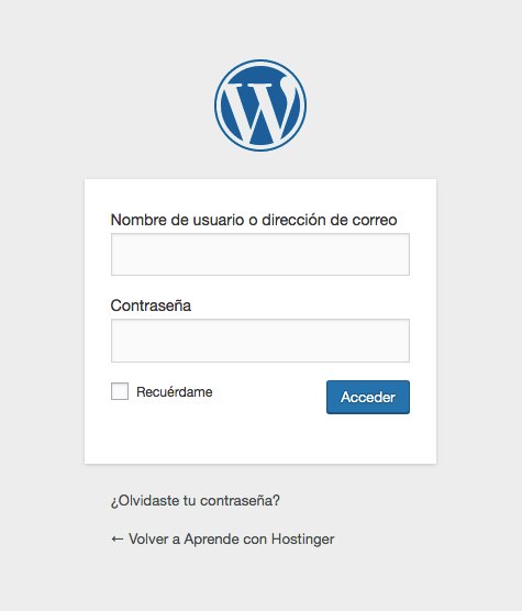 Página de inicio de sesión de WordPress en la página de inicio