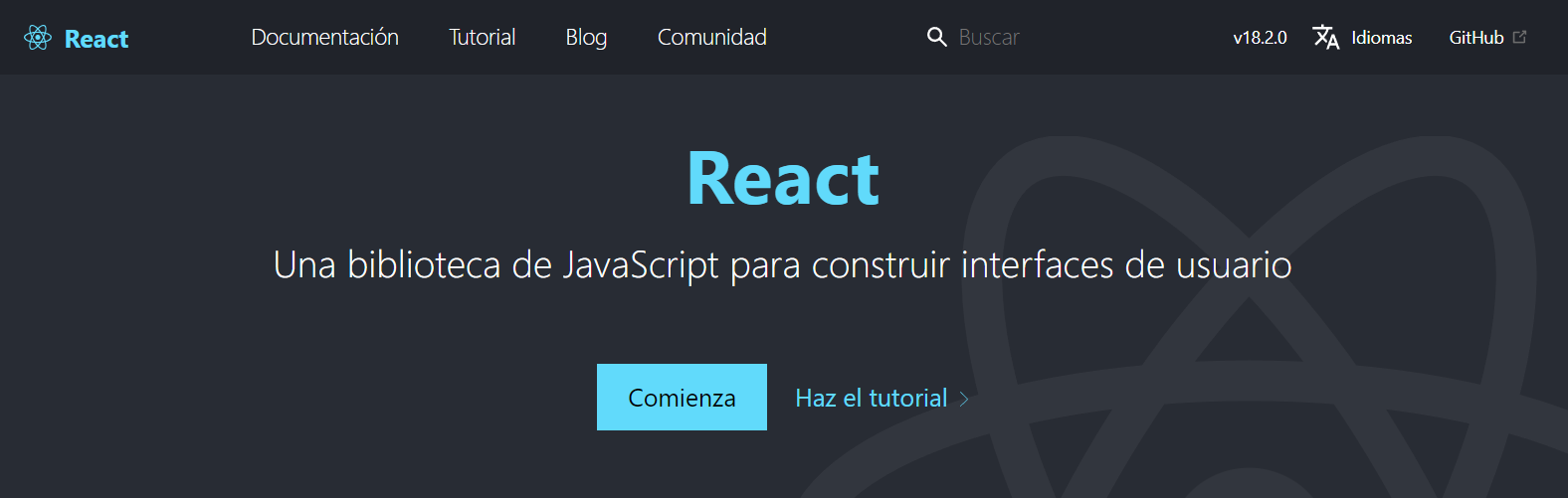Interfaz del sitio web de React