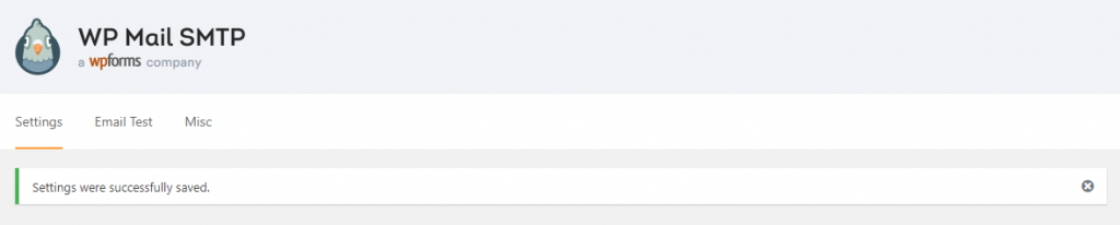 WP Mail SMTP Confirmación de cambio de configuración exitosa