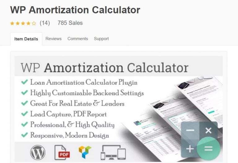 página de WordPress calculadora de amortización wp