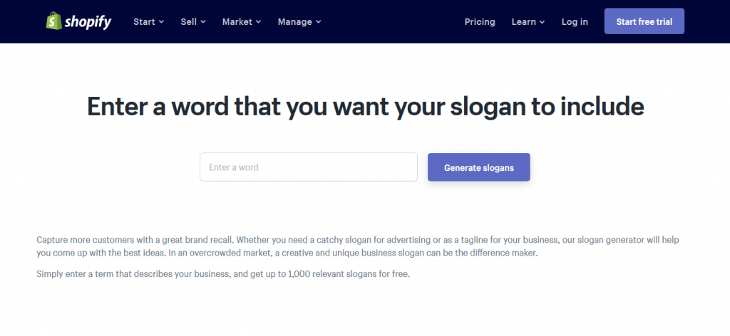 Página de inicio de Shopify