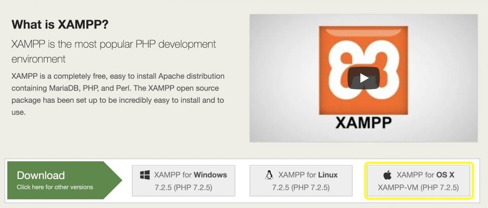 Botón de descarga de XAMPP Mac