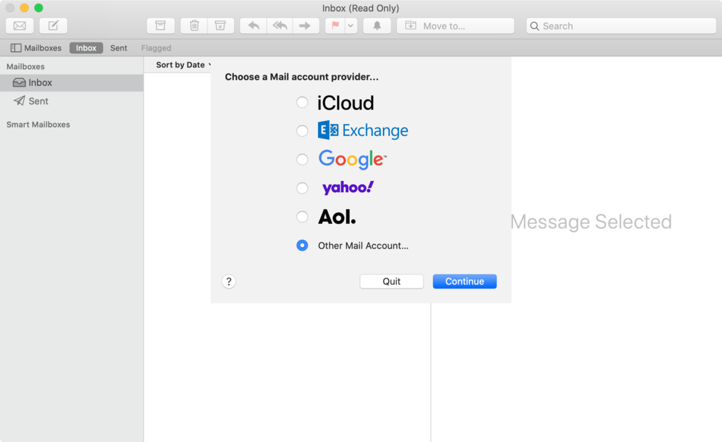 Elige la opción "Otra cuenta de correo ..." en Mac Mail.