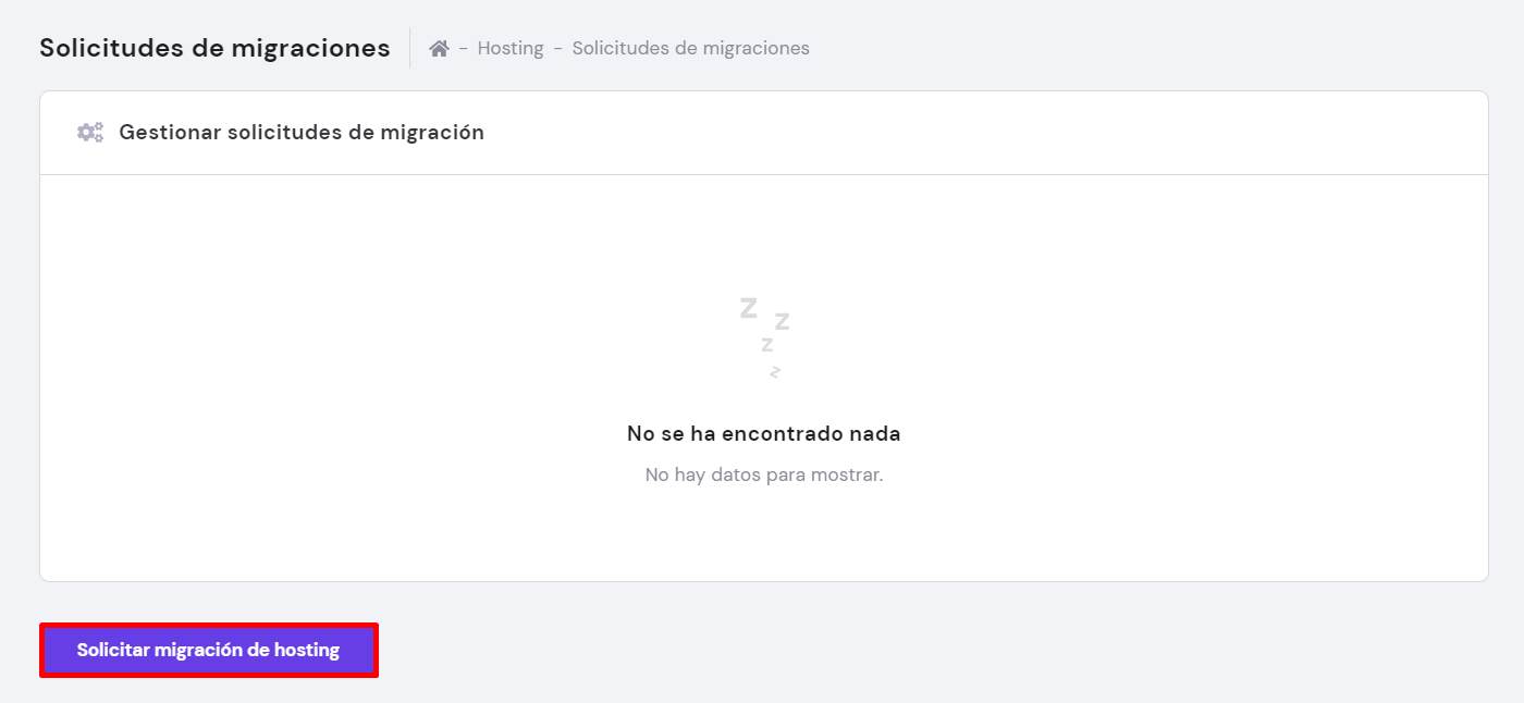 Solicitar migración de hosting en el hPanel de Hostinger