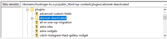Renombrar una carpeta de un plugin para desactivarlo