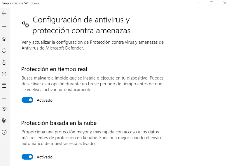 Desactivar la protección en tiempo real