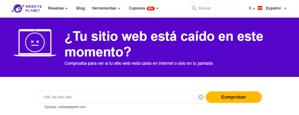 Página para comprobar el sitio en website planet
