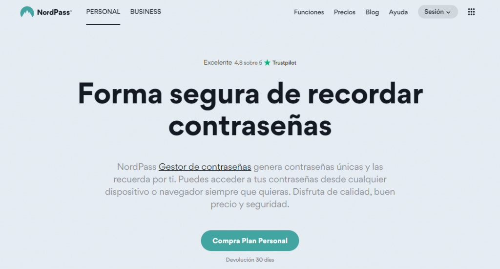 Página de inicio de NordPass.