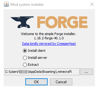 Ventana de instalación Forge