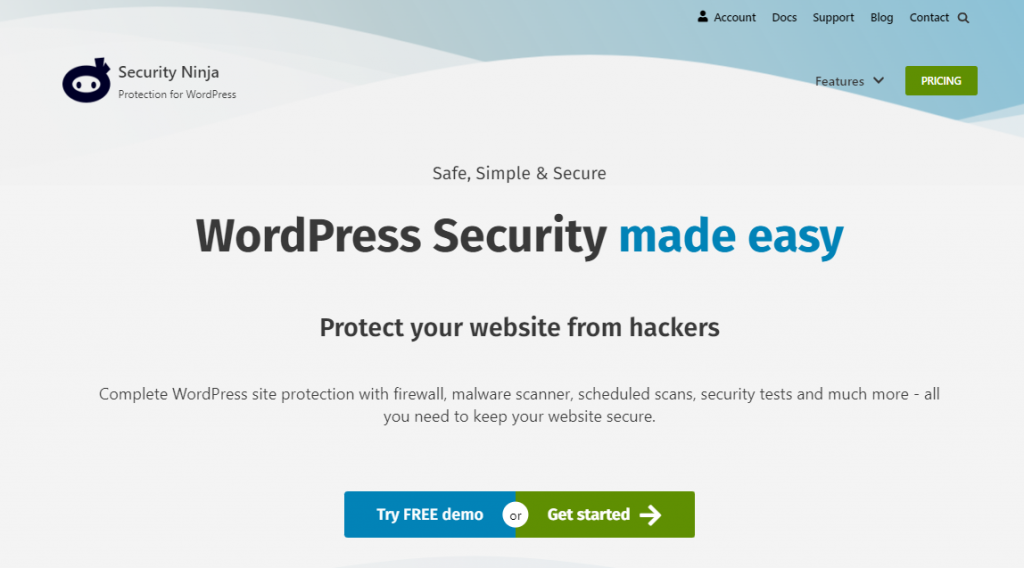 Página de inicio del plugin de seguridad Security Ninja.