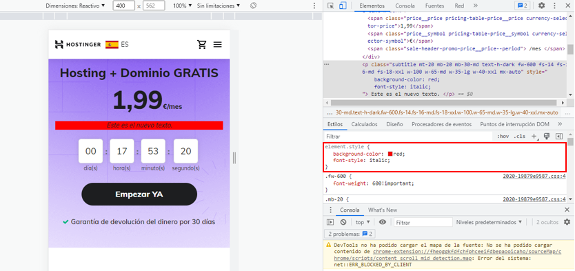 Visualización edición html letra cursiva