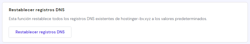 Pestaña Restablecer registros DNS de hPanel