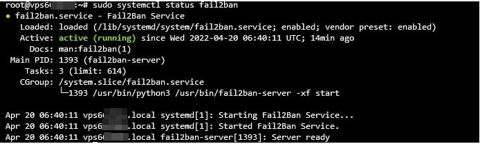 Visualización del estado activo del Fail2Ban