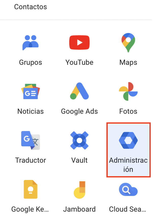 Botón de Administración de Google Workspace