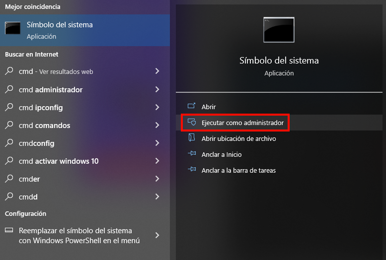 Ejecutar como administrador símbolo del sistema en Windows