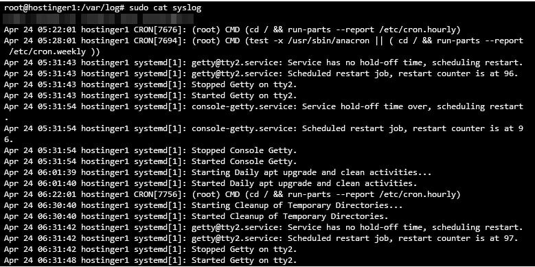 Comando para comprobar los registros del sistema