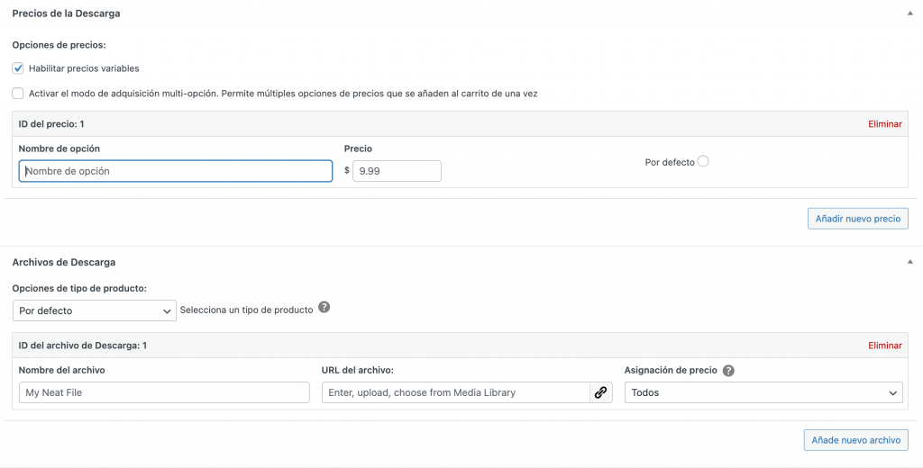 Configurar los precios de las descargas y los archivos de descarga con el plugin Easy Digital Downloads