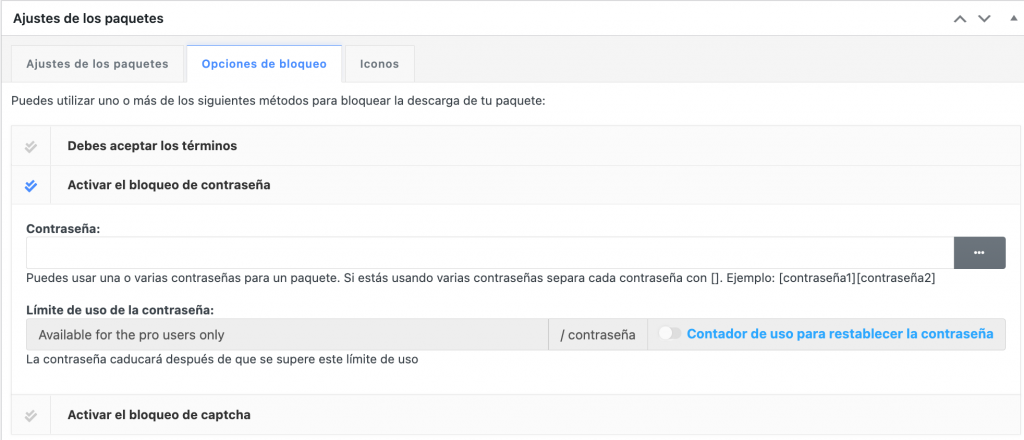 Opciones de bloqueo de contenido en el WordPress Download Manager