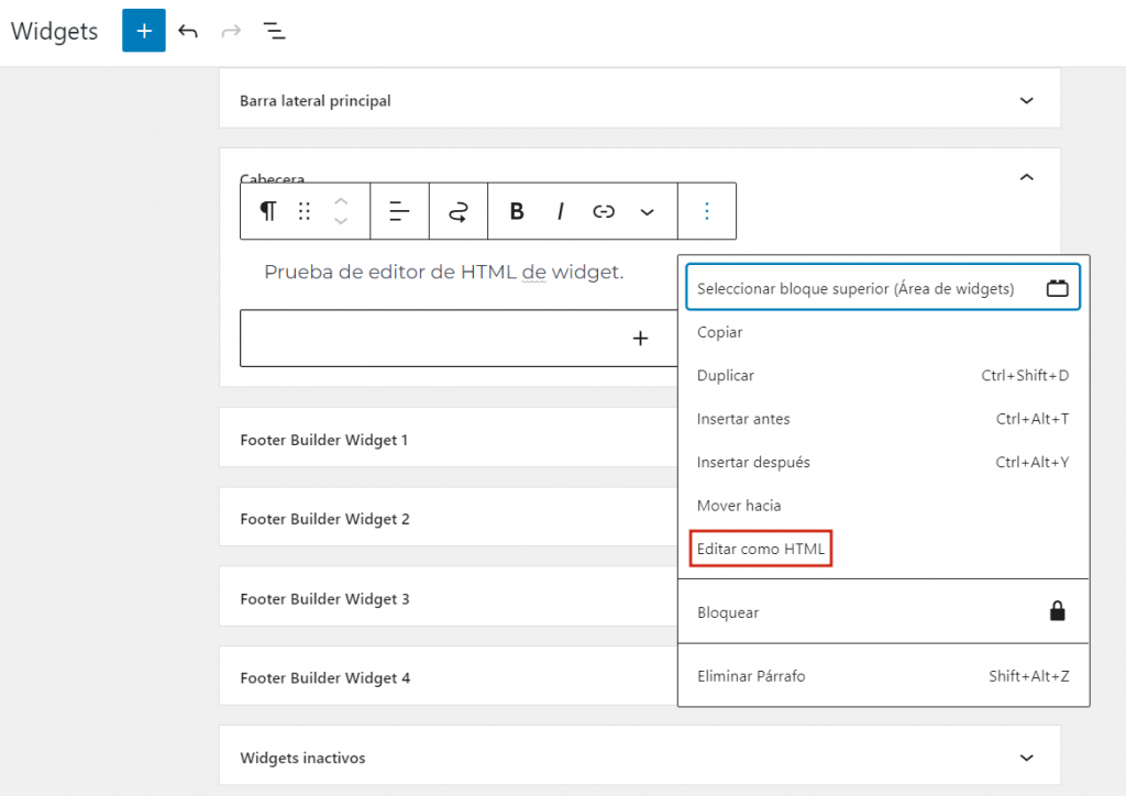 Editar HTML en el widget Cabecera