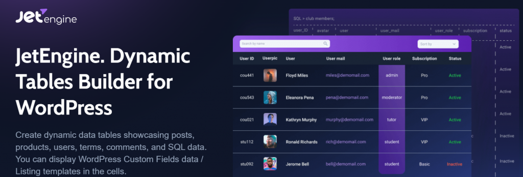 Plugin JetEngine Tables Builder de WordPress
