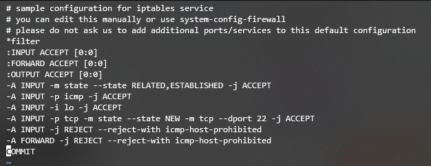 Abrir el archivo archivo de configuración de iptables en CentOS