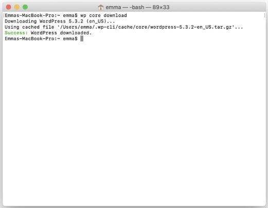 Ventana para previsualizar el comando wp core