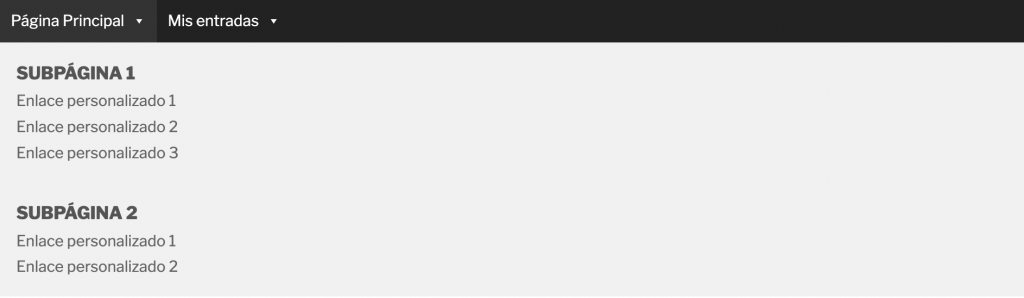 un ejemplo de un mega menú construido con el plugin max mega menu