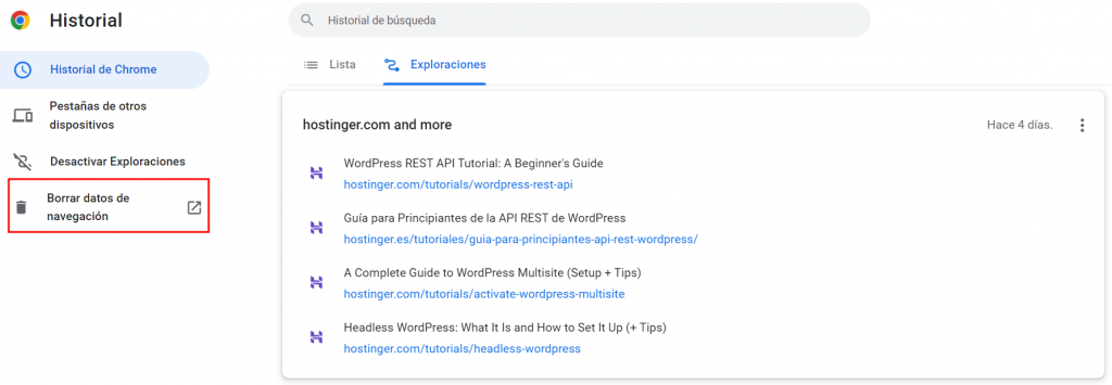 Historial de búsqueda en Chrome