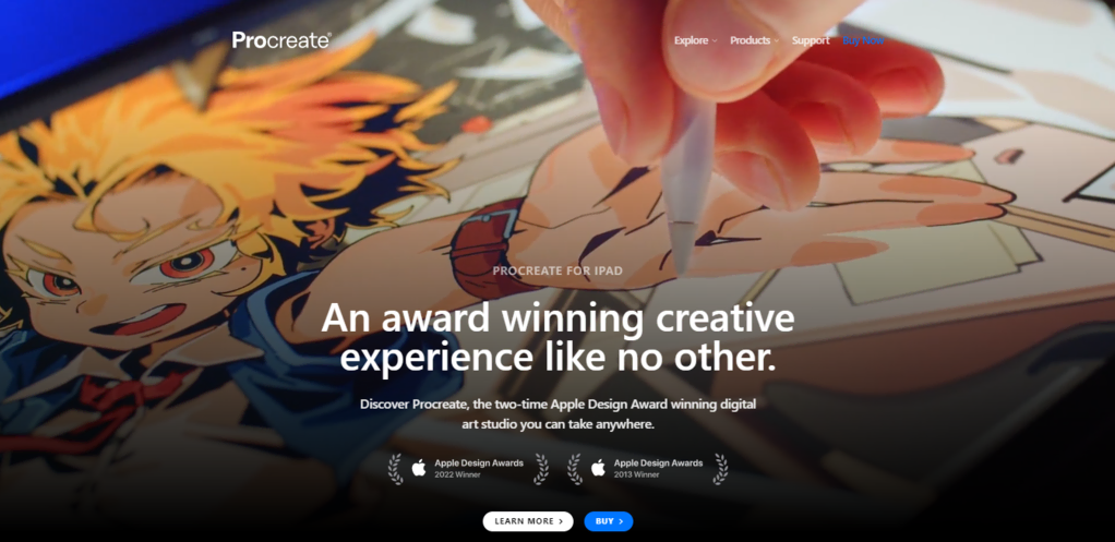 Página de inicio de la herramienta de diseño web Procreate