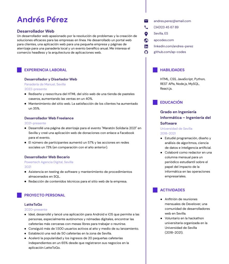 Ejemplo de currículum de programador web